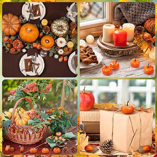 Miniatura 6 de Yookeer 120 piezas de mini calabazas, bellotas, piñas, decoración de otoño, calabazas pequeñas artificiales, accesorios falsos, relleno de jarrón