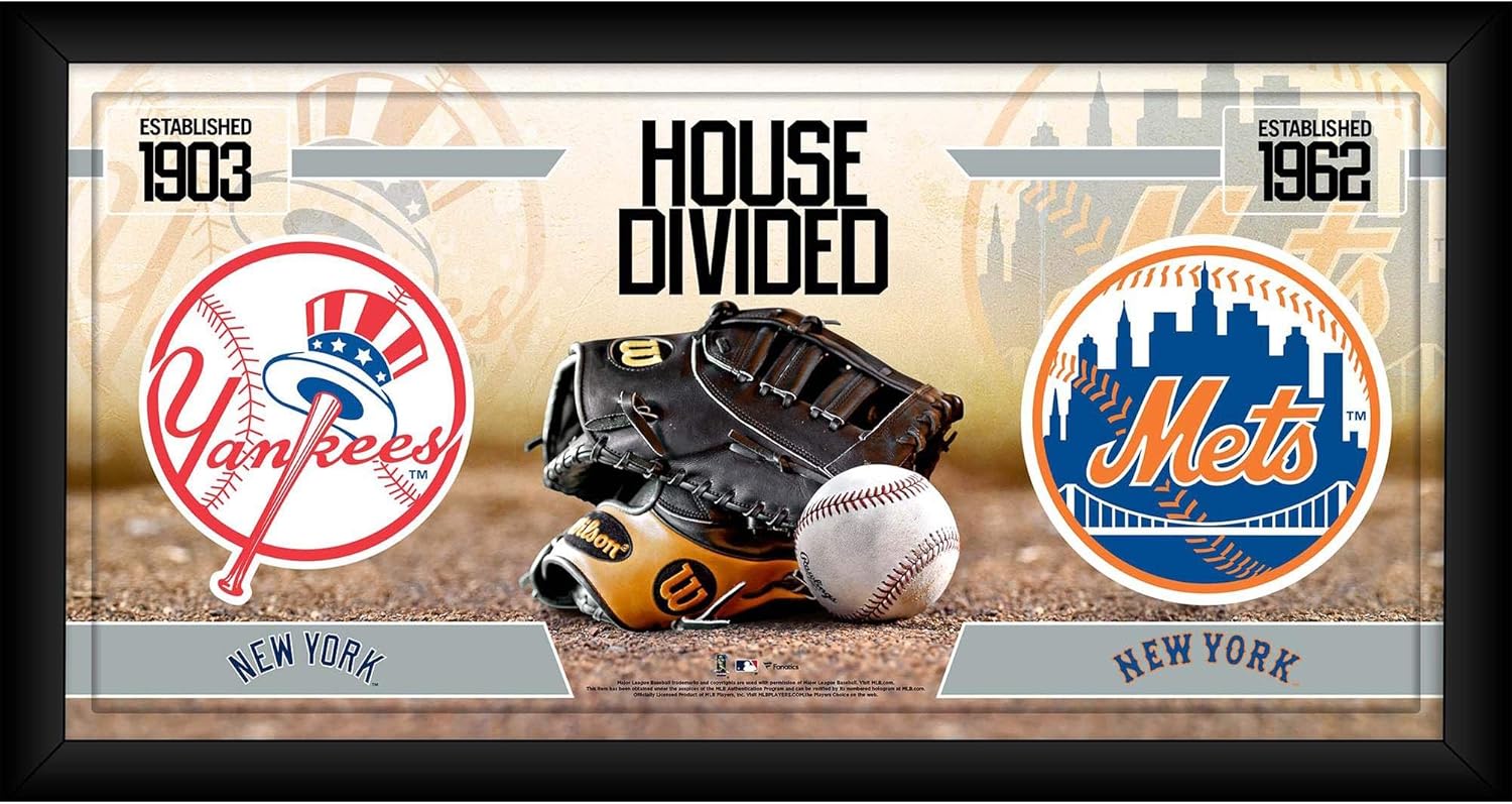 New York Yankees vs. New York Mets Framed 10" x 20" House Divided Baseball Collage - MLB Team Plaques and Collages