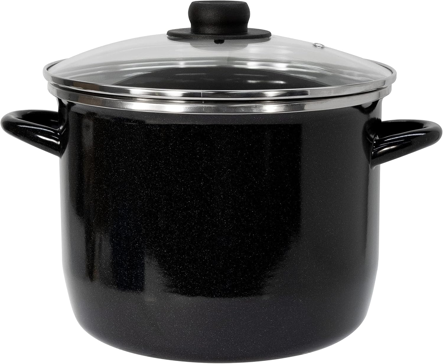 EKCO EOS 8-Quart Speckled Stockpot with Glass Lid (Black) Soup Pot for All Ranges, Dishwasher & Oven Safe up to 350°F - Non-Reactive Enameled Interior Pot for Gumbo, Stew, Boil, Pasta, Chili