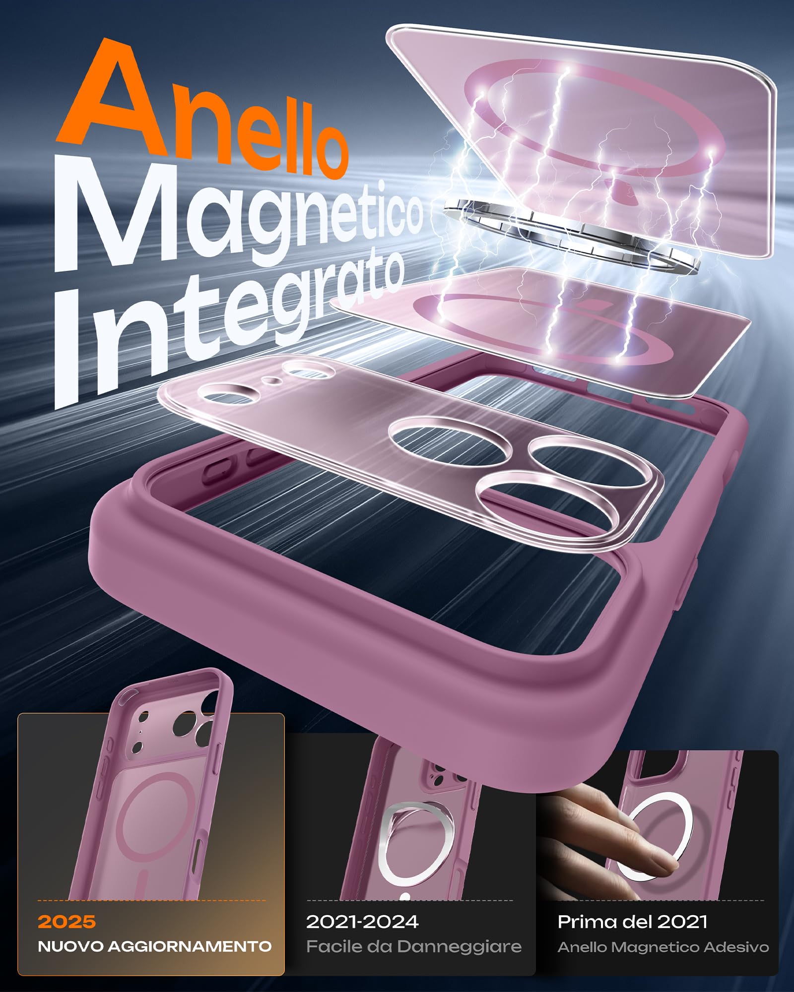 TOCOL Cover Magnetica per iPhone 17 Pro 6,3 Pollic, Compatibile con MagSafe, Anello Magnetico Incorporato, Protezione Fotocamera Integrata, Custodia Antiurto Traslucida Opaca, Lilla Viola