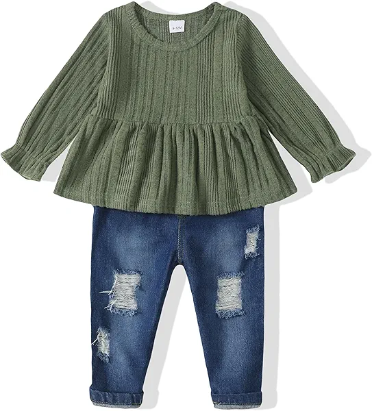 Renotemy Toddler Baby Girls Clothes Infant Girl Outfits Ruffle Sleeve Tops Pants Clothing Sets for Girls