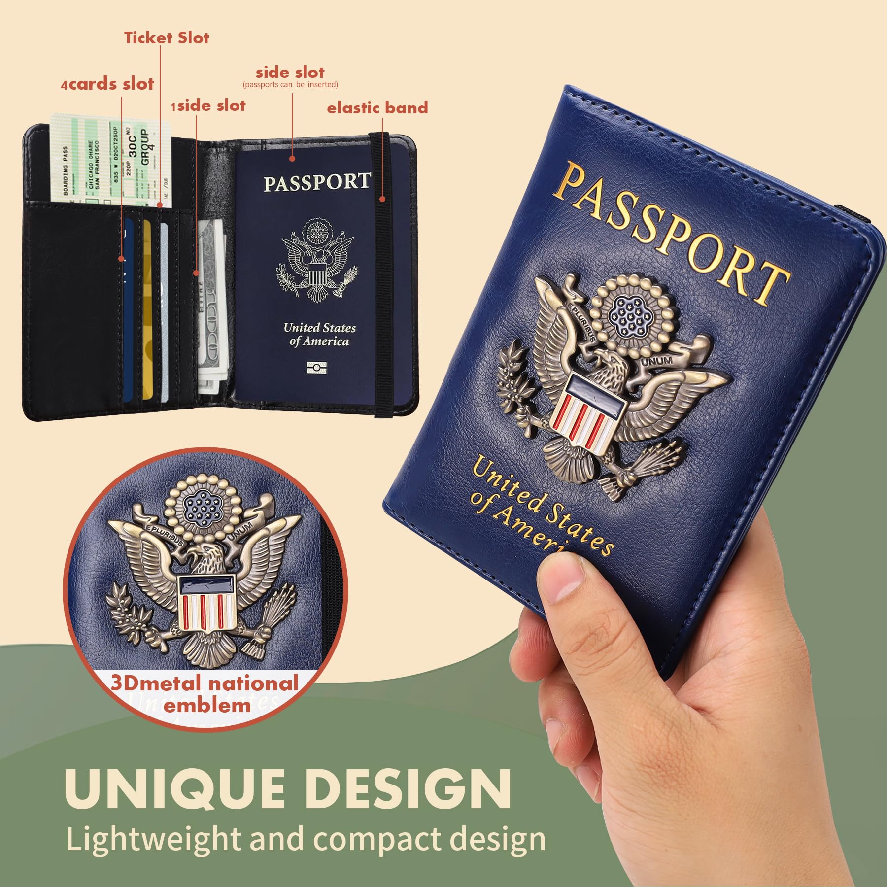 Funda para pasaporte, cartera de viaje con bloqueo RFID, carteras para pasaporte, organización de pasaporte familiar, funda personalizada para hombres y mujeres, imprescindible de viaje, Negro -, 2