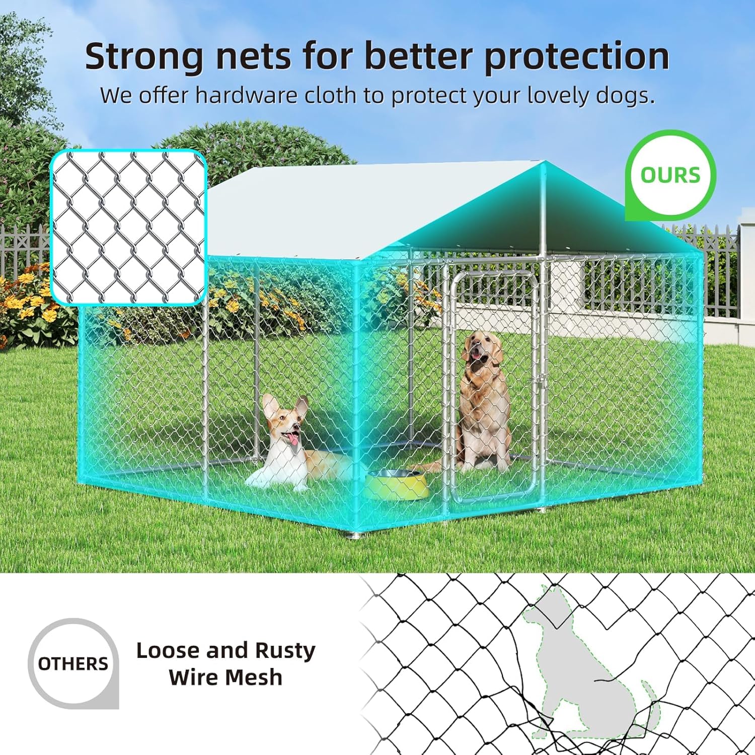 7.8'x7.8' Outdoor Dog Kennel Outside Large Heavy Duty Dog Enclosure with Waterproof Cover and Security Lock
