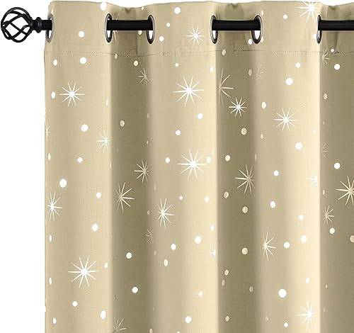 CUCRAF Cortinas opacas para oscurecer la habitación, con aislamiento térmico, reducción de ruido, cortinas extralargas con estampado de estrellas