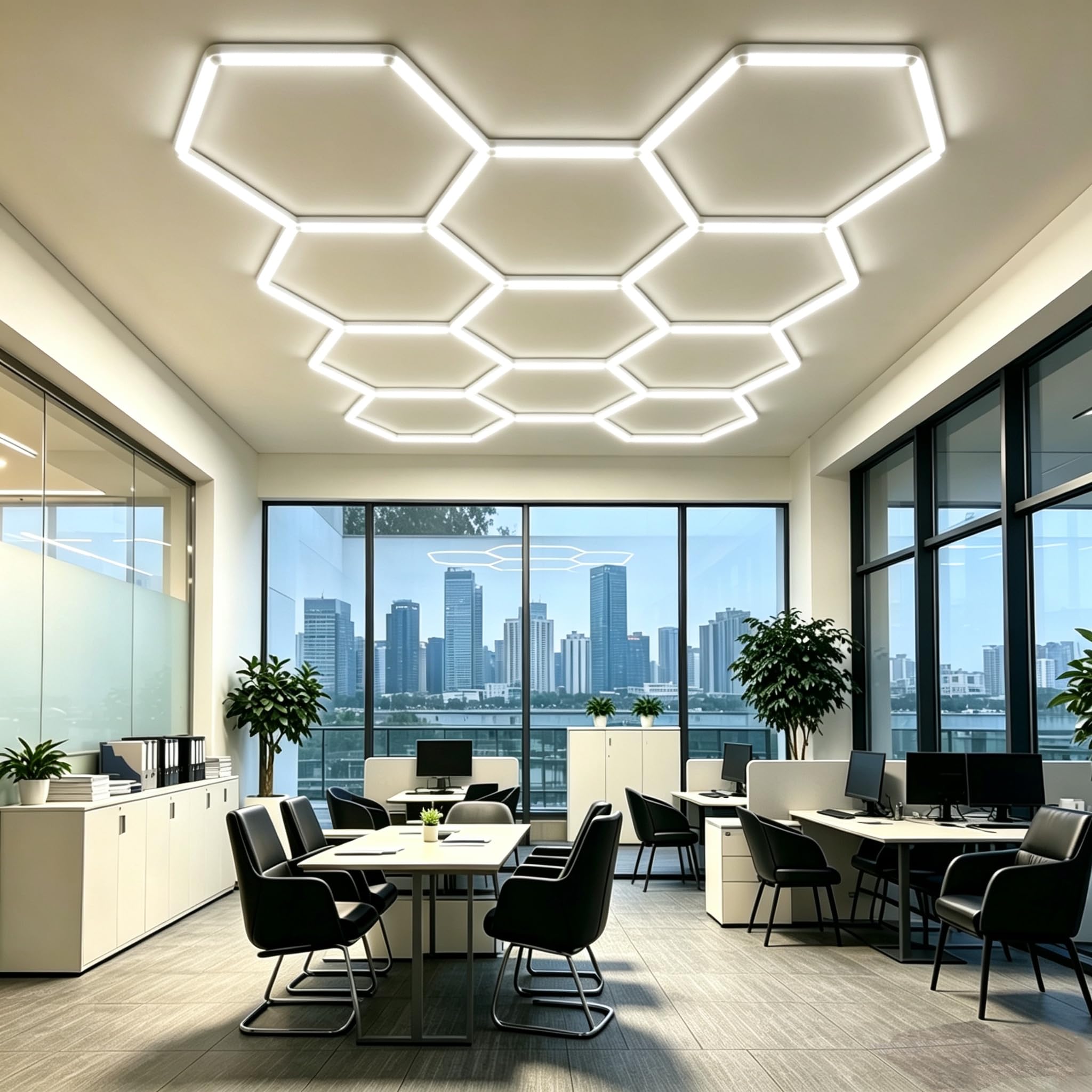 TYXQFKDM Hexagon Garage Light: Higher Brightness Lumens LED Honeycomb Ceiling Light, 520W 6500K,Lighting for Garage, Werkstatt, Lager, Autogarage (11-Hole)