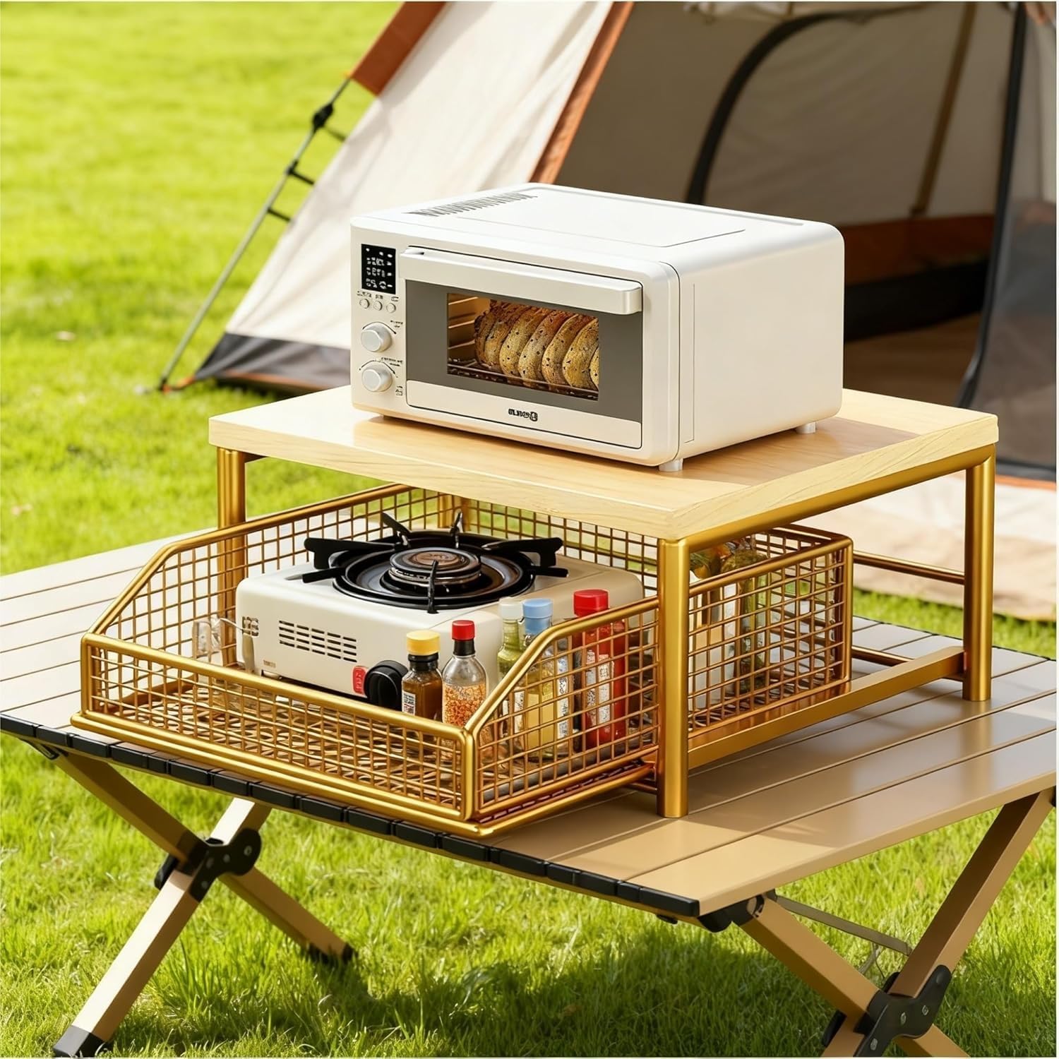 Organizzatore per Macchina da Caffè con Antenna Scorrevole Piano di Lavoro Scaffale Espositivo Alimenti Doppia Rack a Terra Adatto per Cucina Ufficio Salone Camera da Letto(Black,A)