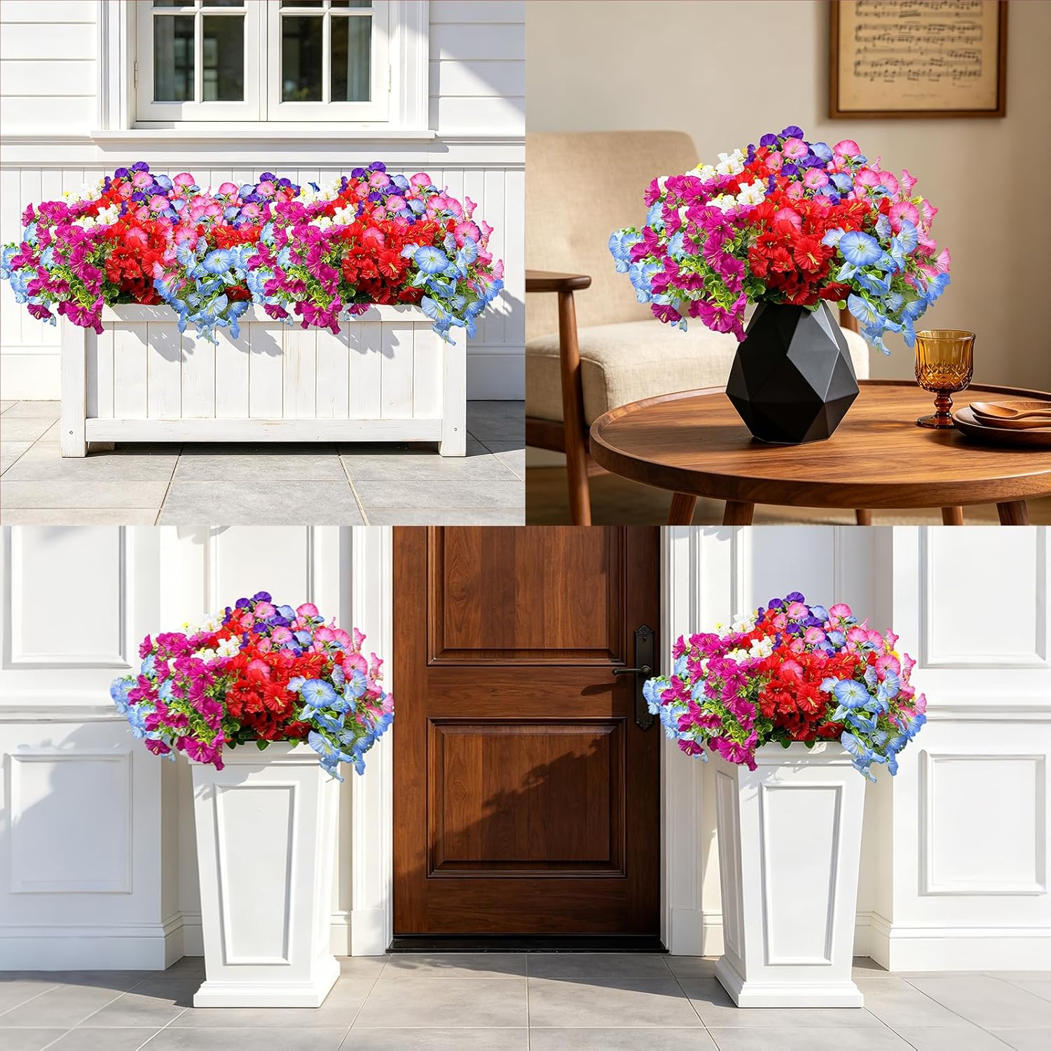TQRR Artificial Flowers for Outdoors, 21 Bundles Faux Petunias Fake Flowers Uv Resistant Faux Plastic Plants for Home Indoor Outdoor Window Decoration Porch Patio Yard Garden