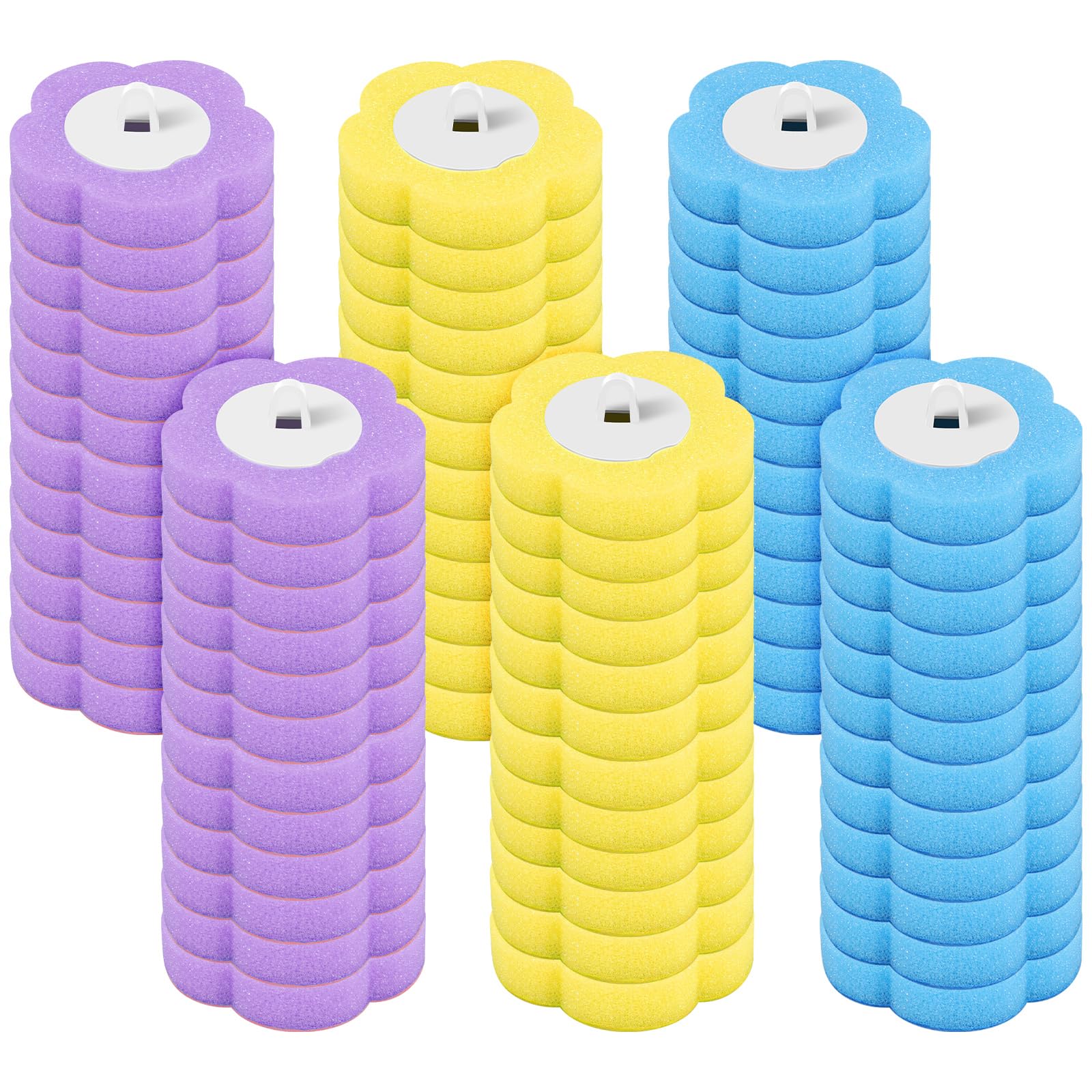 72 ricariche usa e getta per scopino WC, in spugna, ricariche per scopini da bagno per la pulizia della casa (blu, viola, giallo, 72 pezzi)