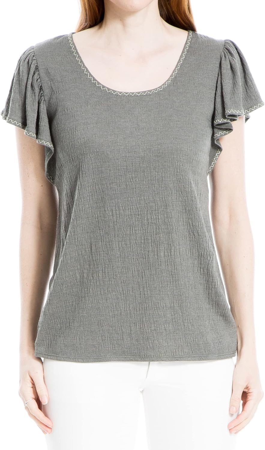 Max Studio Womens Flutter Sleeve Crinkle Jersey TopShirt