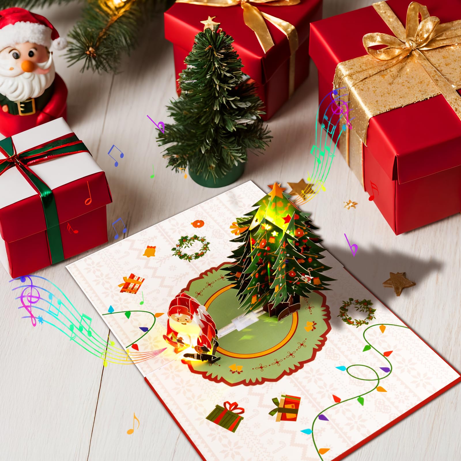 Cartes De Noël Pop Up, Cartes De Noël Avec Lumières Et Musique, Carte De Noël Musicale Créative, Cartes De Vœux De Noël, Cadeau De Noël