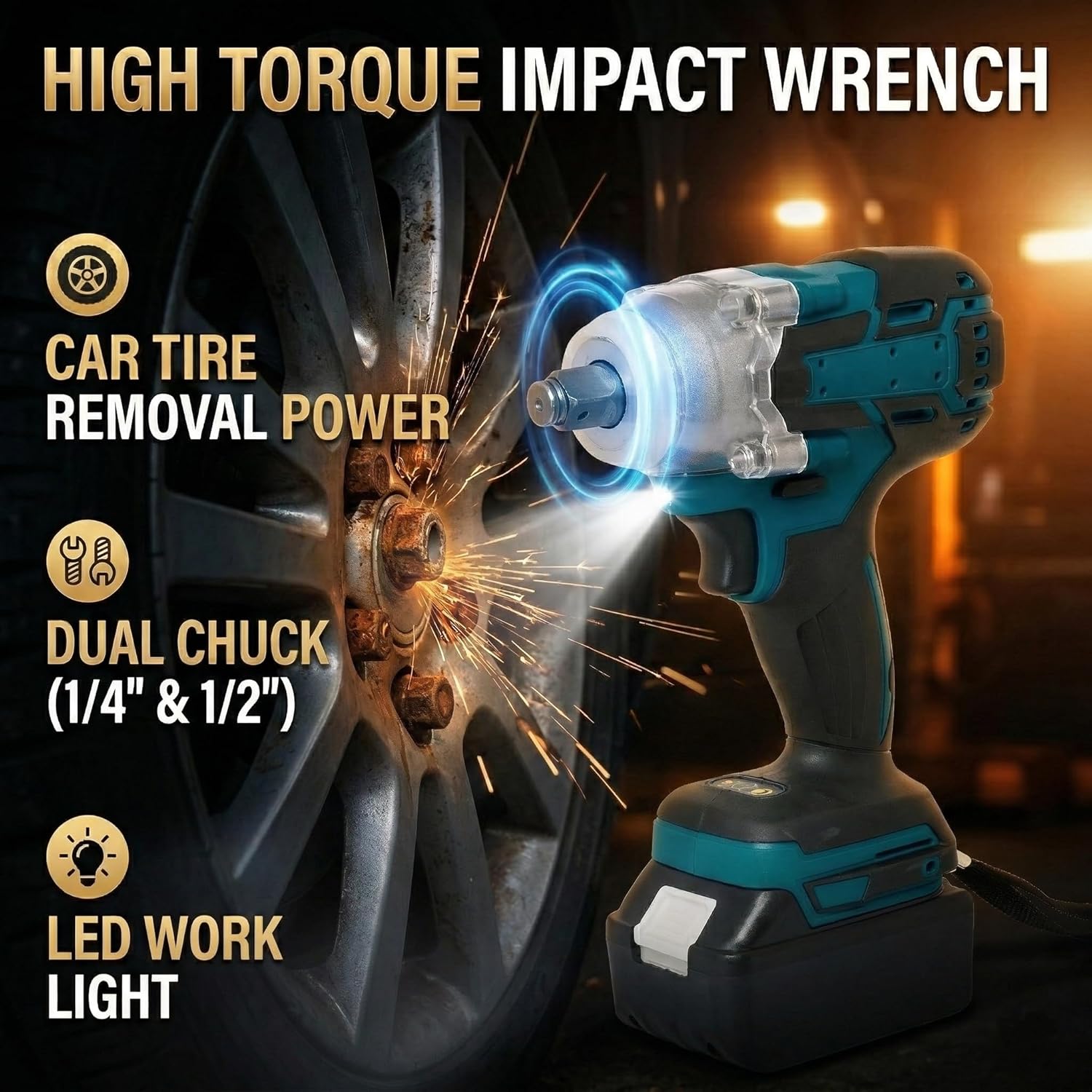 SELFIE CAT 4 Set Cordless Combo Kit Power Tools, Hammer/Angle Grinder/Impact Wrench/Drill Impact Drill Set, Cordless Drill and Impact Driver Combo With 4 Battery&2 Chargers for Home, DIYers, Auto