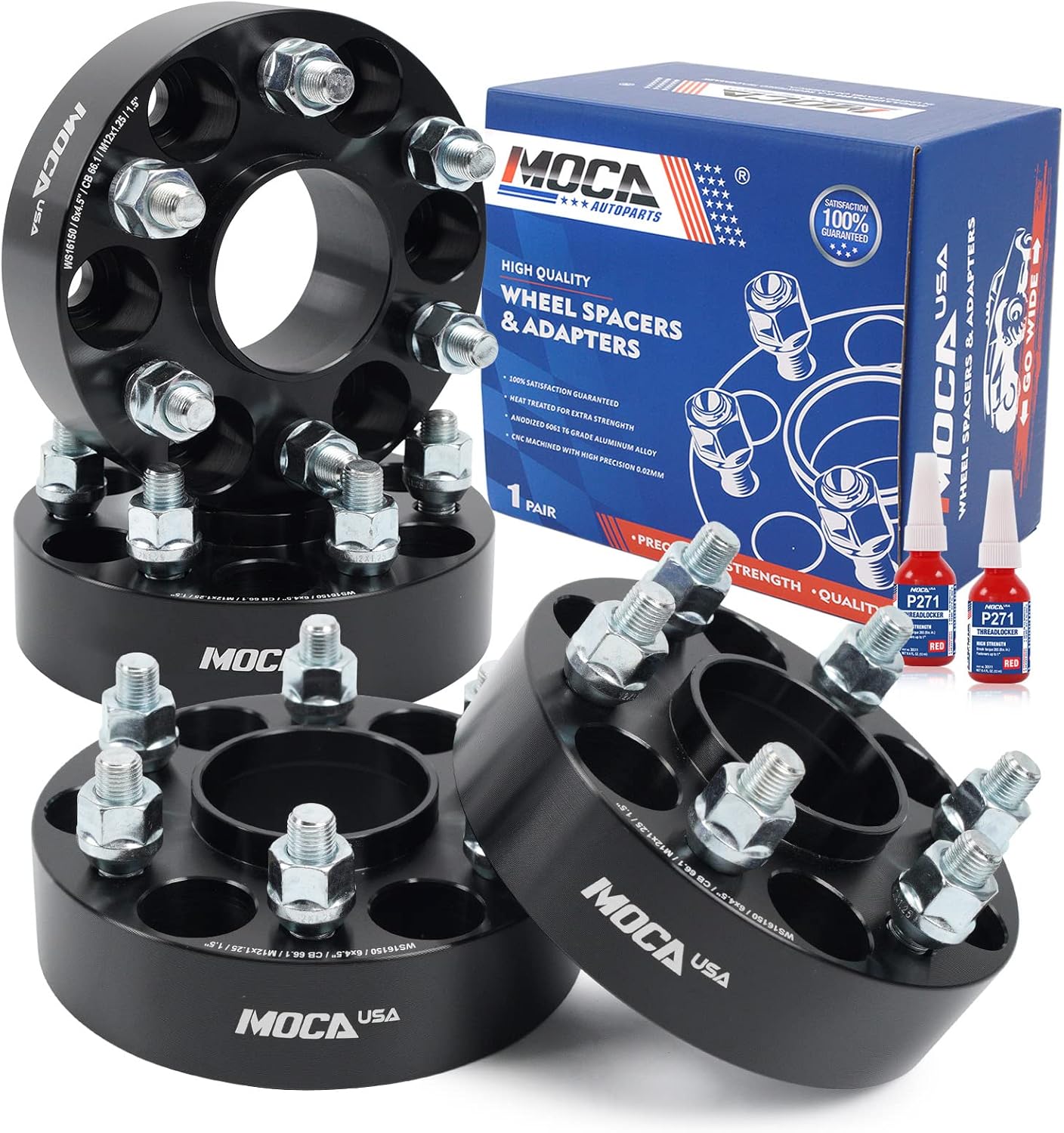 MOCA 38.1mm 6x114.3 Hubcentric Wheel Spacers (66.1mm Bore) - M12x1.25 Studs Compatible with Nissan Frontier Pathfinder Xterrs 2WD 4WD (6-Lug) (Black, Pack of 4)