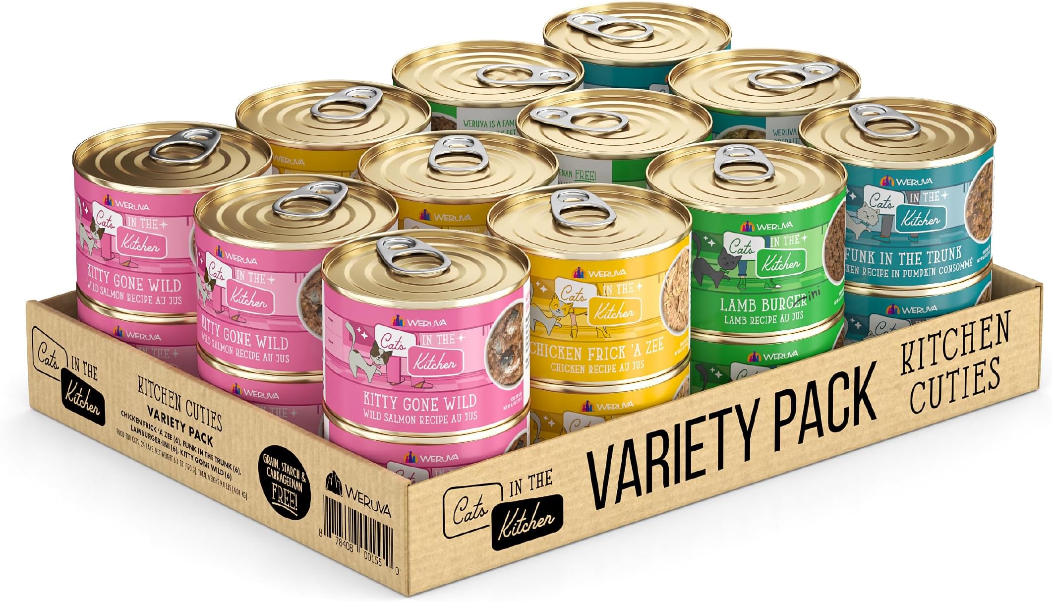Cats in The Kitchen, Kitchen Cuties Variety Pack, Wet Cat Food by Weruva, 6oz Cans (Pack of 24)