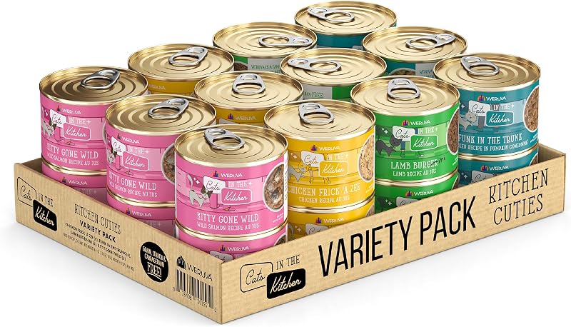 Ração úmida para gatos Weruva Cats in the Kitchen Kitchen Cuties Variety Pack, 170 g, Pacote com 24 latas