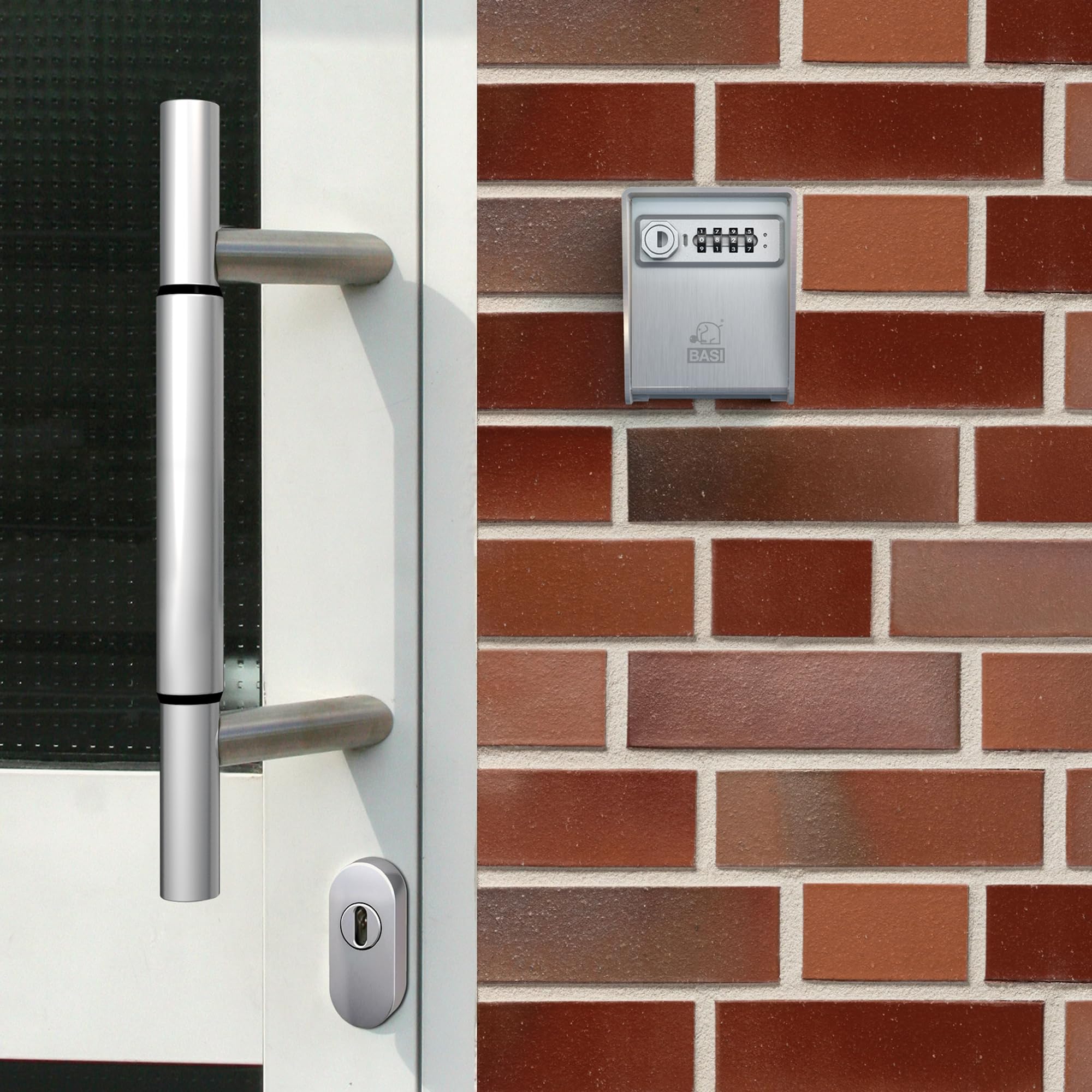 BASI Schlüsselsafe mit Zahlenschloss 3 mm Edelstahl 4-stelliger Zahlencode Schlüsselbox Innen Außenbereich Schlüsseltresor