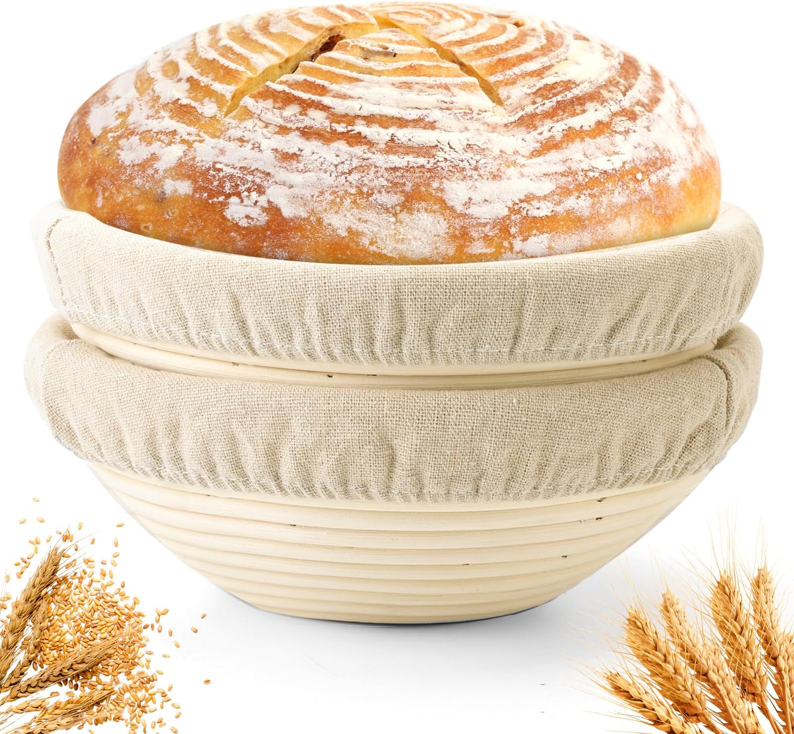 Bread Proofing Baskets Set of 2 10 inch Round Dough Proofing Bowls W/Liners Perfect for Home Sourdough Bakers Baking (10Inch, Round)