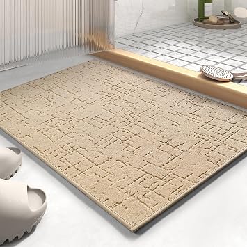 AMOAMI-Bath Mat-Absorbent Quick Dry Bathroom Floor Mats-Washable Rubber Backing Bath Mats for Bathroom Rugs Fit Under Door-Bath Rug for in Front of Sink Bathtub Shower Room, Camel 17x24