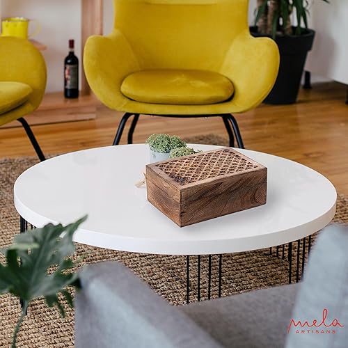 Miniatura 6 de Mela Artisans Caja de recuerdos mediana con tapa de enrejado con bisagras  Paloma envejecida  Caja decorativa de madera  Caja de recuerdos  Caja de