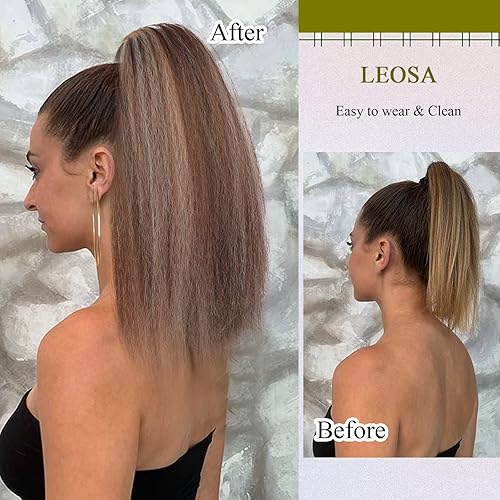 Miniatura 6 de LEOSA Extensión de cola de caballo con cordón, cola de caballo recta para mujer, extensiones de cabello sintético corto, cola de caballo con clip en