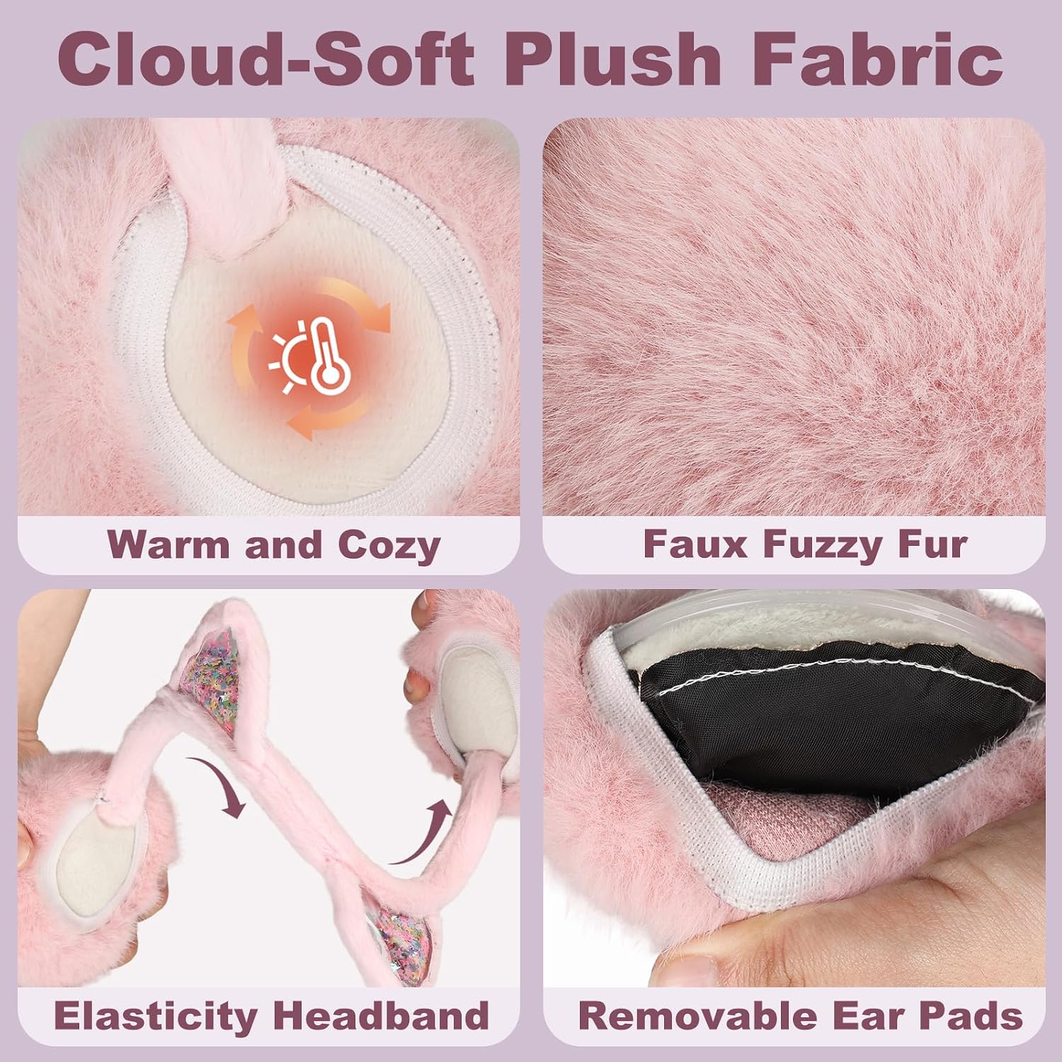 Surblue Winter Earmuffs for Kids Foldable Girls Ear Warmer Fluffy Cute Ear Covers Ages 3-12, One Size