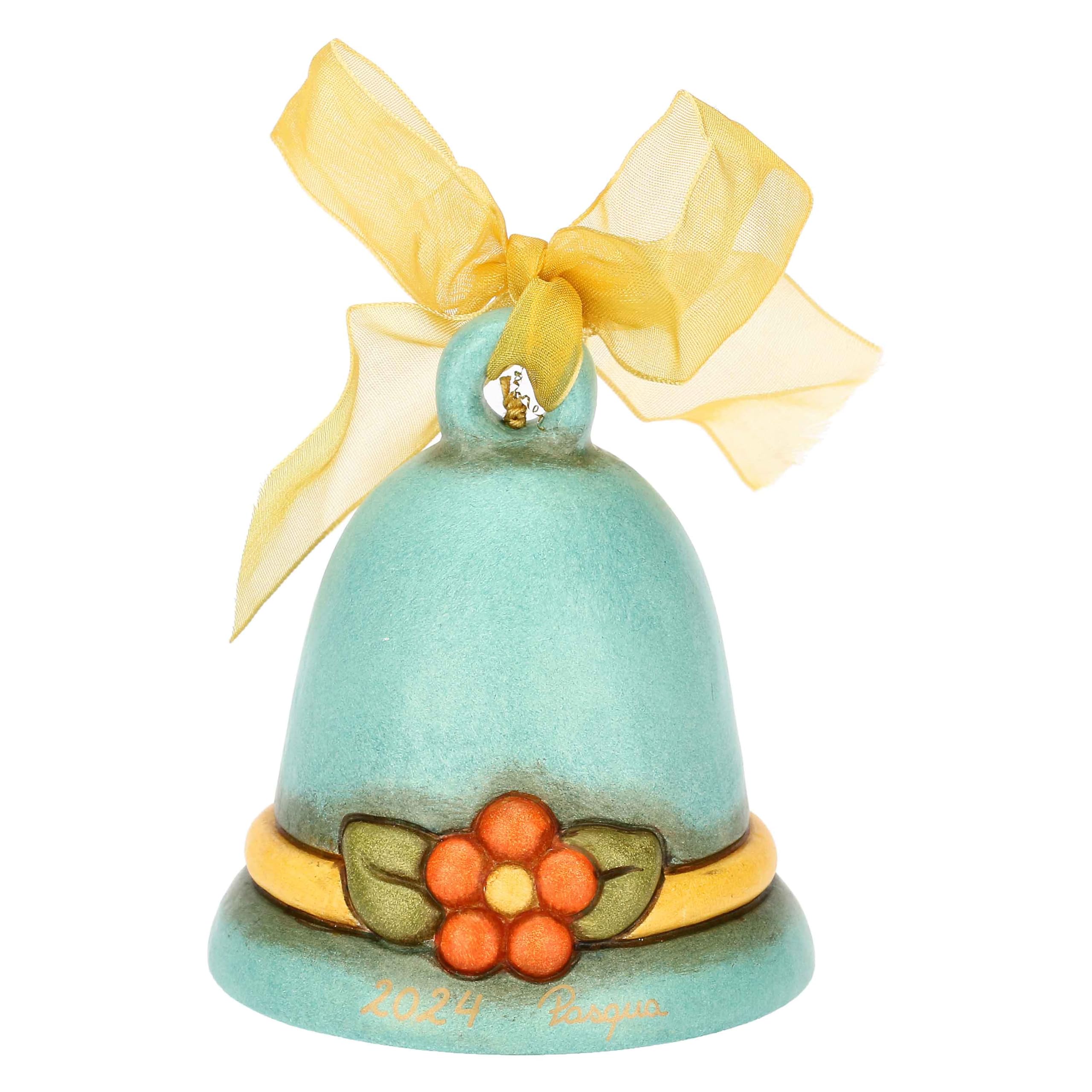 THUN, Campanella Azzurra Limited Edition in Ceramica Decorata a Mano con Nastro, Linea Sorprese di Pasqua, Ø 7 cm, 8 cm h
