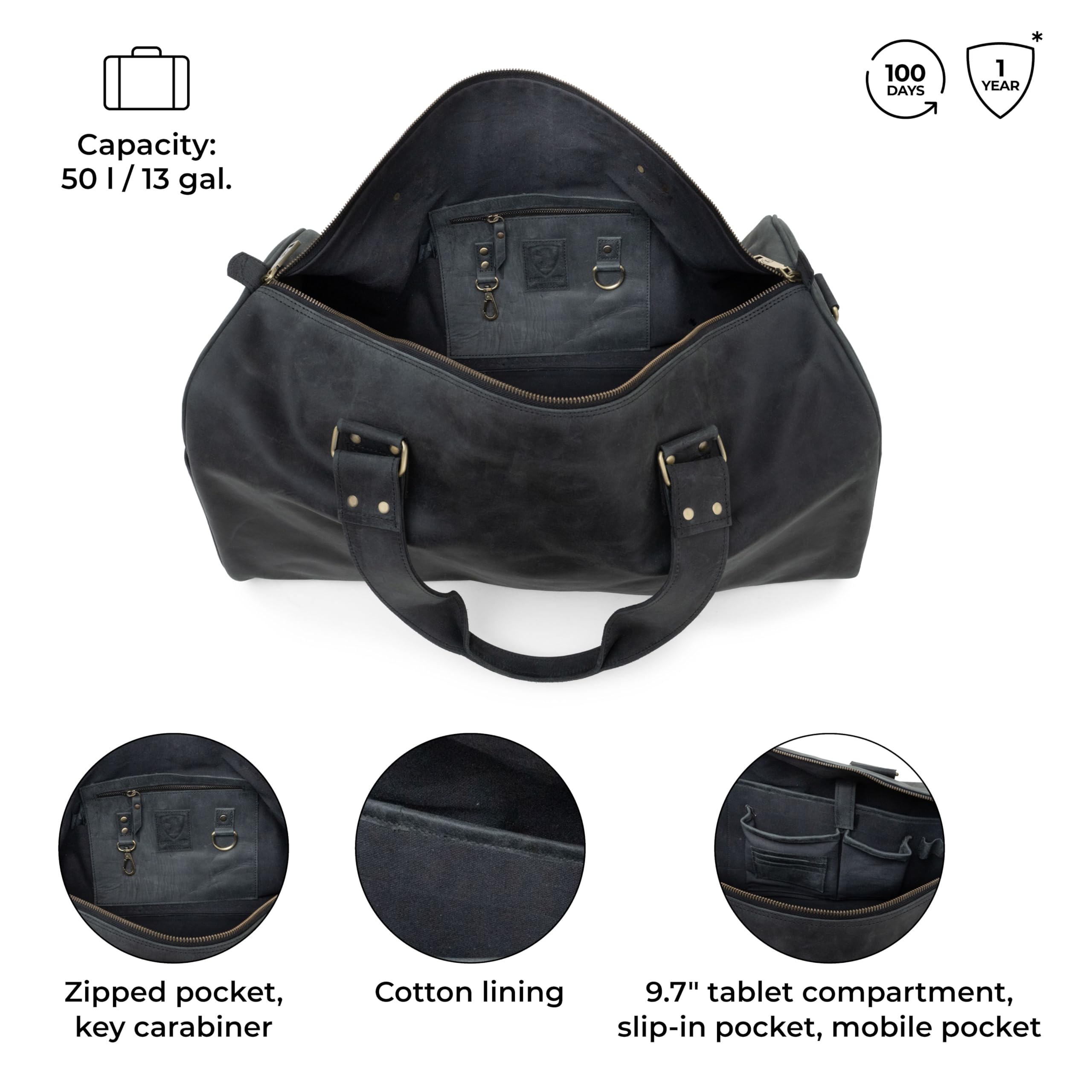 Berliner Bags Weekender Oslo skórzana torba podróżna dla mężczyzn i kobiet, brązowa duża 45 l