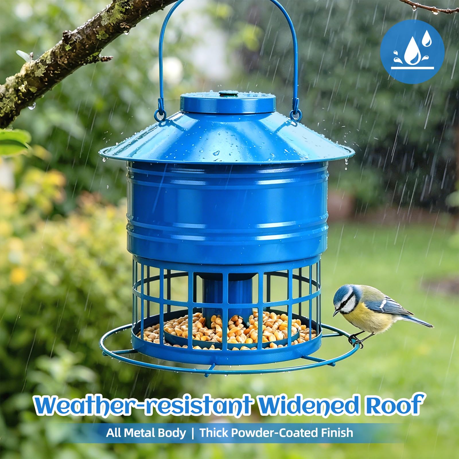 Vogelfutterstation für draußen, Eichhörnchensicher Vogelfutterspender für draußen, 4,5 kg, Metallkäfig-Futterstation für Wildvögel, mit 32 Futteröffnungen, hängende Vogelfutterstation für kleine Vögel