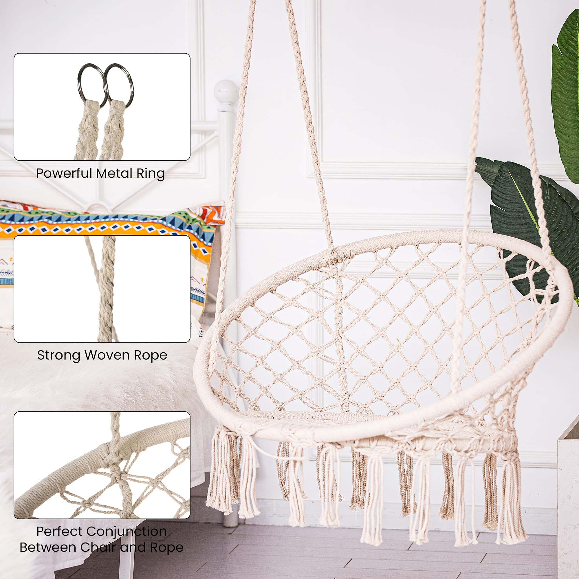 AsterOutdoor Hamaca de macramé para Uso en Interiores o Exteriores, Color Beige