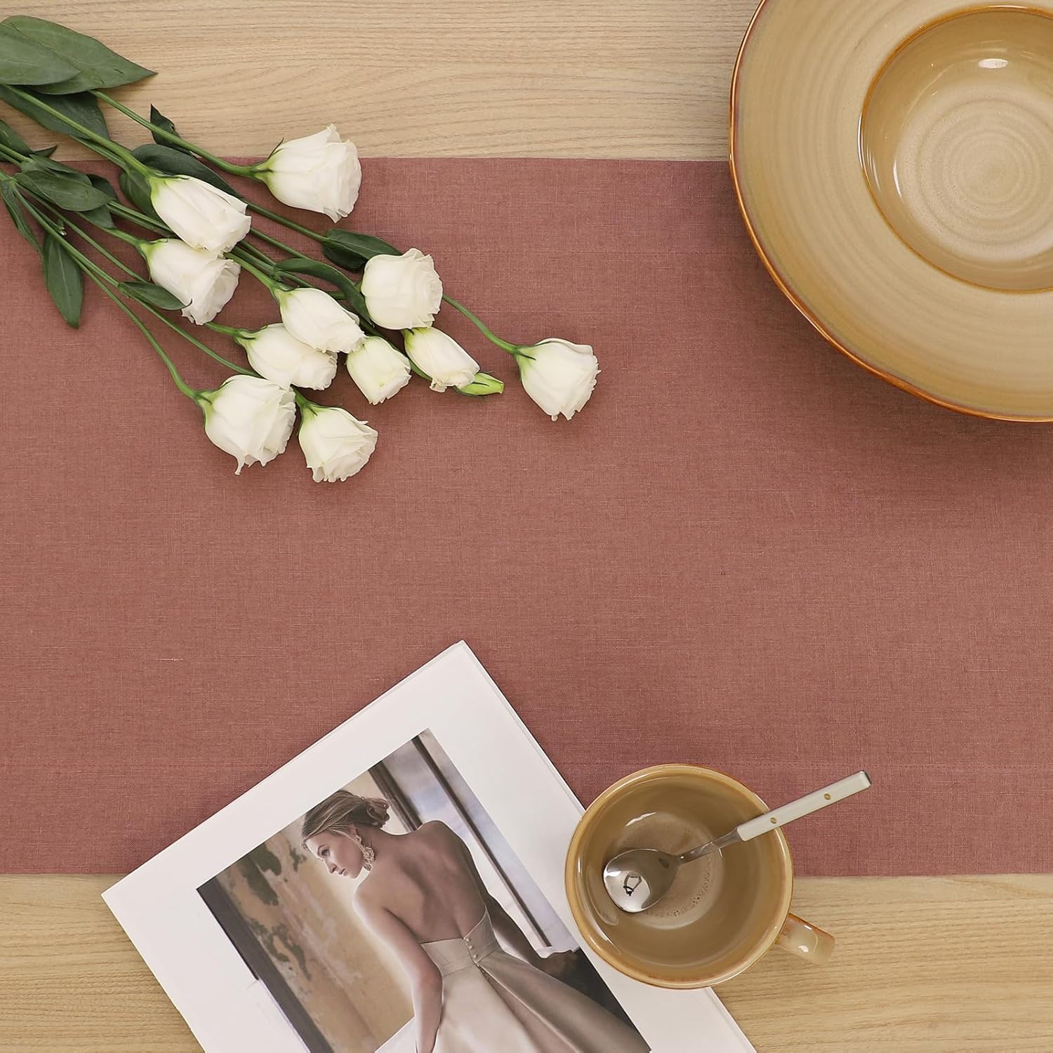 Linen Table Runner 72 Inches Long, 100% Natural Table Runners for Coffee Table Kitchen Dining Dresser Fall Thanksgiving Christmas New Year Holiday(Walnut Brown,14x72)