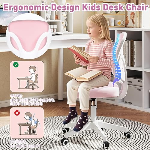 Miniatura 30 de COSVALVE Silla de escritorio para niños, silla de estudio ergonómica con altura ajustable y profundidad del asiento, silla de estudio y oficina en