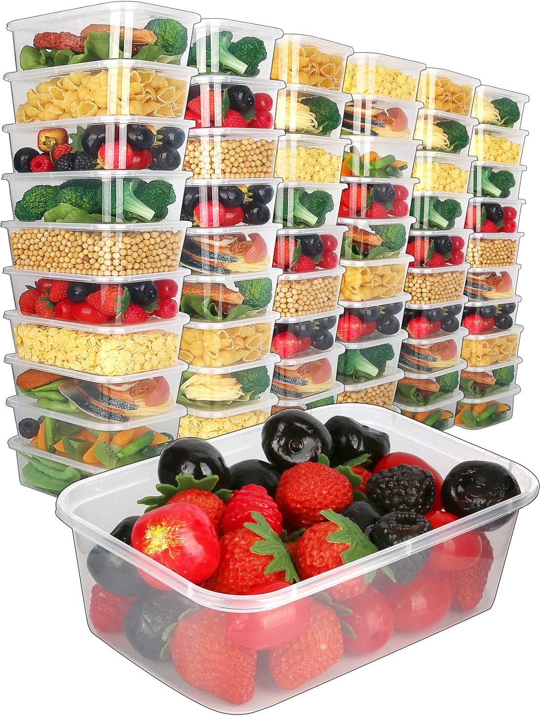 [60pk,25oz] Food Storage Containers with Lids-Food Containers Meal Prep Plastic Containers with Lids Food Prep Containers Deli Containers with Lids Freezer Containers with lids Disposable Containers