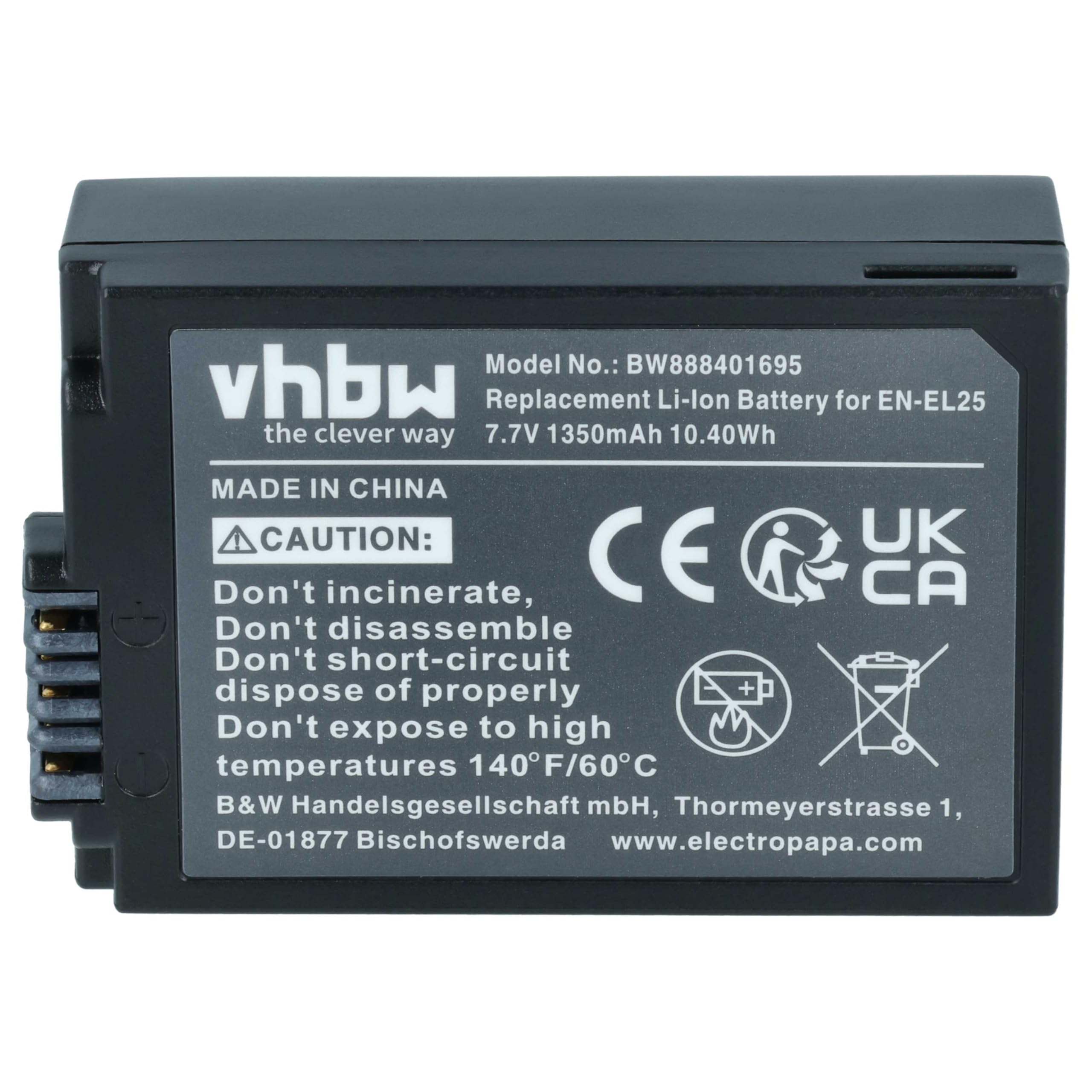 vhbw batteria compatibile con Nikon Z30, Z50, Z50 II, Z Fc fotocamera (1350mAh, 7,6V, Li-Ion)