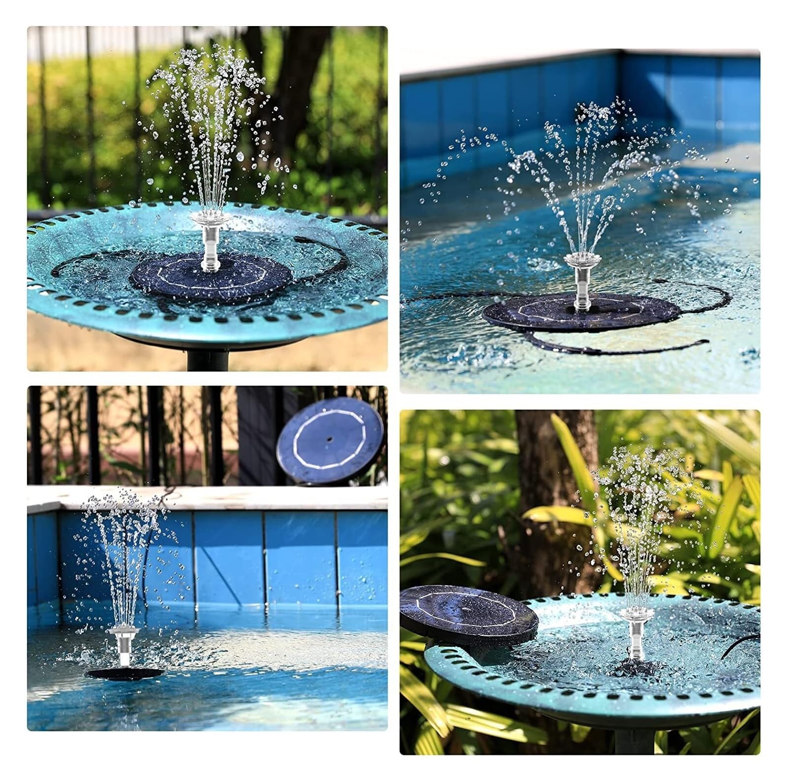 Bomba de Fuente Solar 3,5 W, Bomba Agua con energía 6 boquillas, Flotante baño pájaros for jardín para jardín y Patio