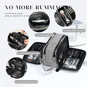 Travel Makeup Bag, Cosmetic bag, Checkered Makeup Bag, Portable Cosmetic Bag, Large Capacity Cosmetic Bags for Women, Large Opening Waterproof Storage Toiletry Bags, Travel Essentials