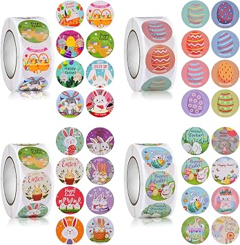 AhfuLife Easter Stickers 2000 Pcs, 32 Designs Easter Bunny Rabbit Stickers Rolls Sticker, Easter Egg Stickers for Easte r Decorations
