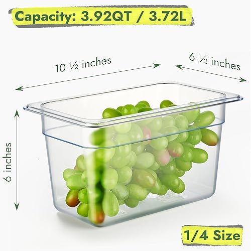 Vista 151 de CURTA Paquete de 6 bandejas de comida NSF, tamaño 1/6 de 2 1/2 pulgadas de profundidad, plástico de policarbonato comercial transparente apto
