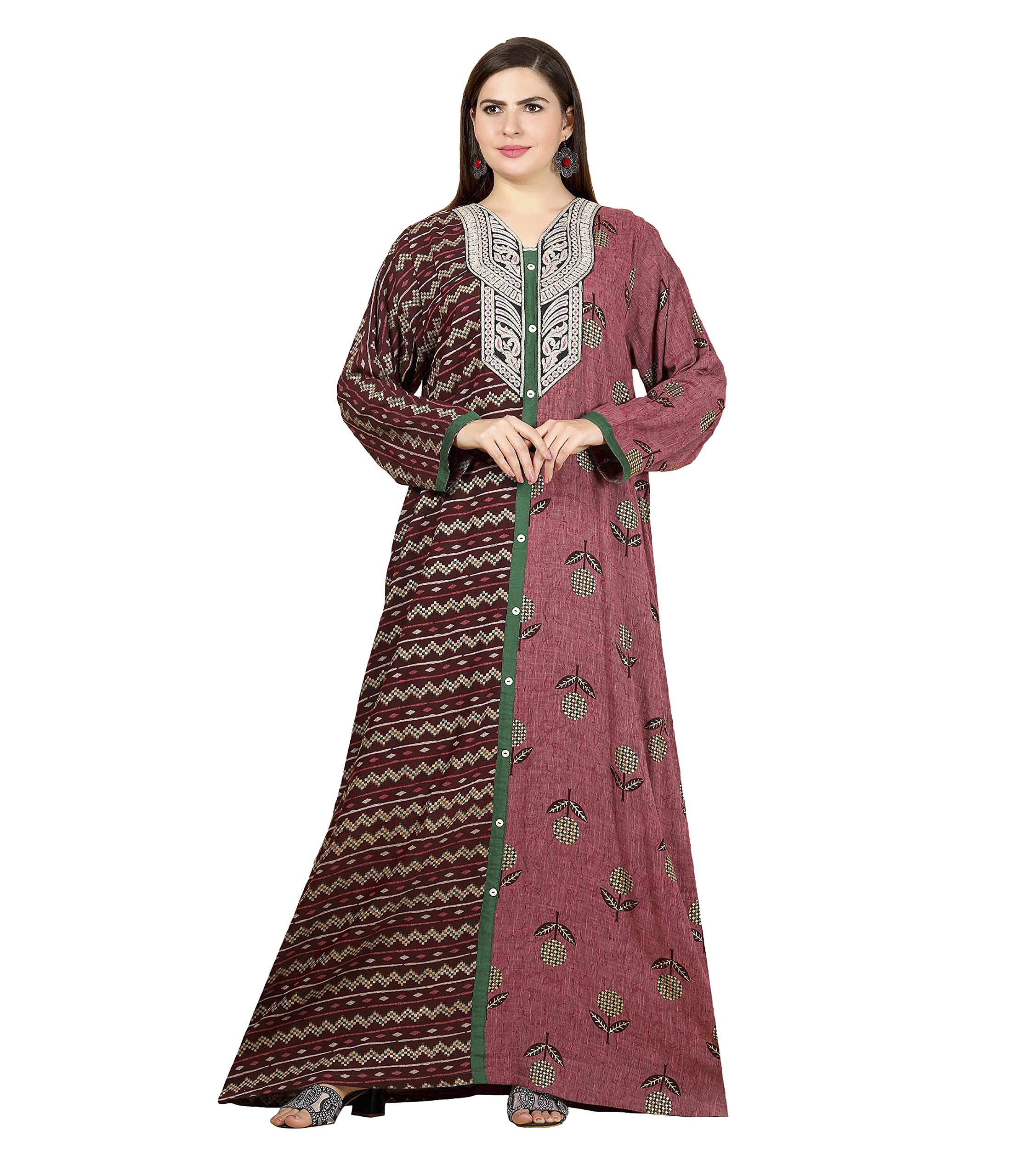 Sara Arabia Women Sara Mixed Print Jalabiya/SH-11061 XXL Maroon