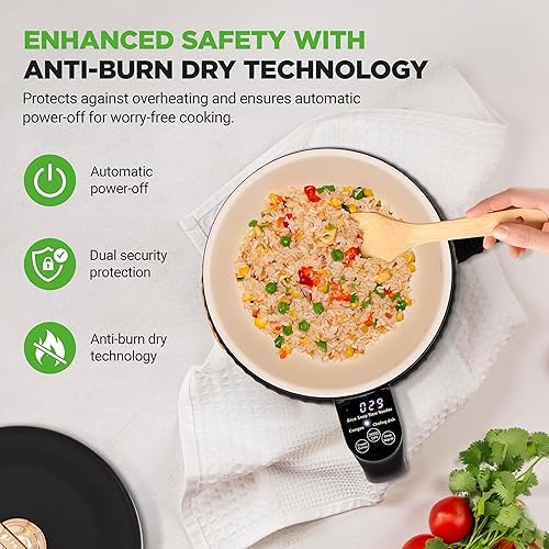 Miniatura 5 de NutriChef Arrocera eléctrica portátil de 1.6 cuartos de galón y máquina de almuerzo Revestimiento de cerámica multifuncional y antiadherente Panel