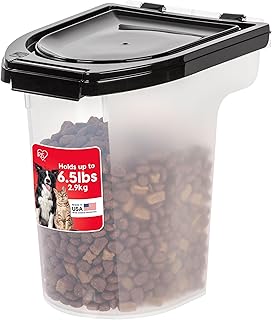 WeatherPro Airtight Pet Food Storage Container, Up to 6.5 lbs, Treat Box for Dog Cat and Bird Food, Keep Fresh, Translucent Body, Easy Clean Up, BPA free, Clear/Black
