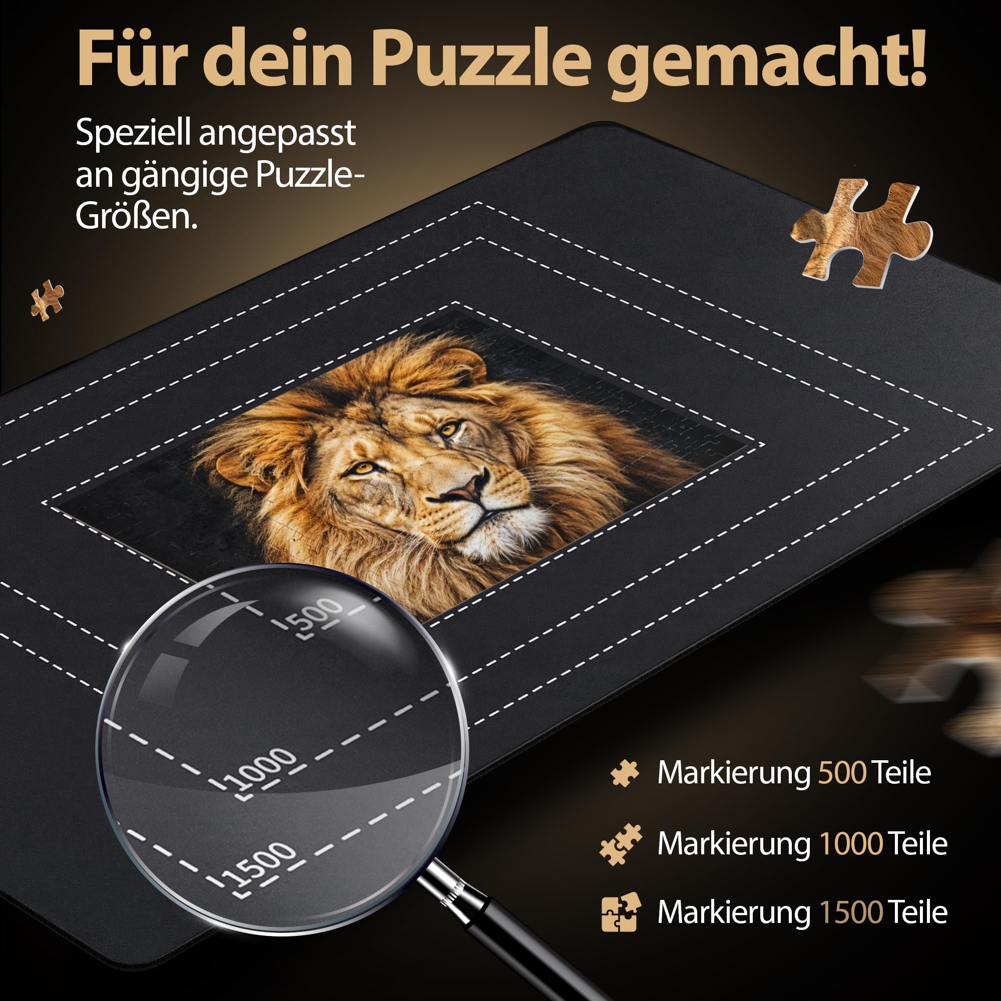 Puzzlematte 1500 Teile Premium - [EasySlide Oberfläche] - Aufrollbare Puzzleunterlage mit exakten Markierungen für 500 1000 & 1500 Puzzleteile - Puzzle Zubehör inkl. Aufbewahrungstasche & Puzzlerolle