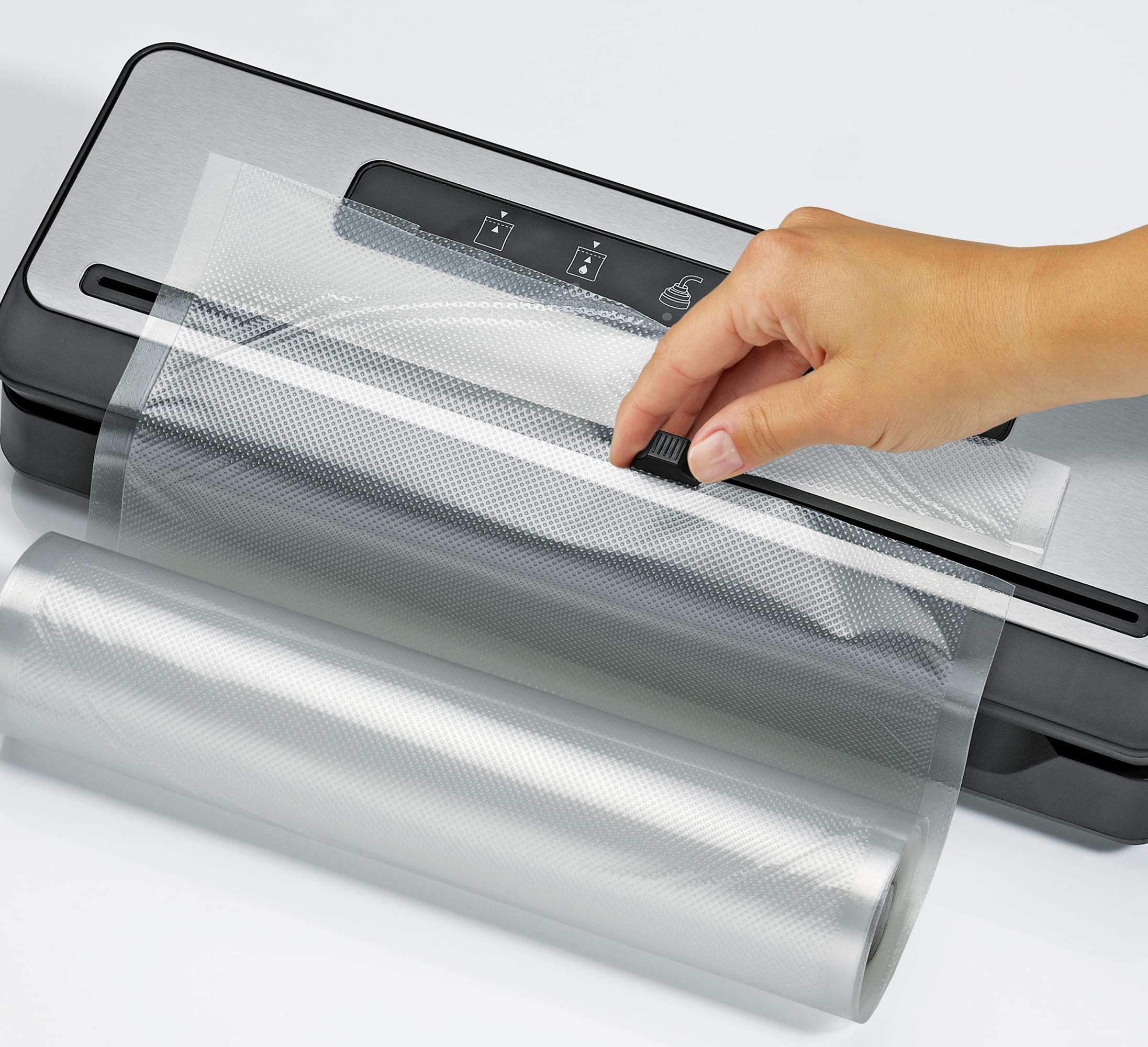 KÜCHENPROFI Sellador al vacío IMPULS negro, acero inoxidable, con manguera y cortador de láminas, dos niveles de envasado al vacío automático o manual, doble costura de 3 mm, hasta 32 cm de ancho de