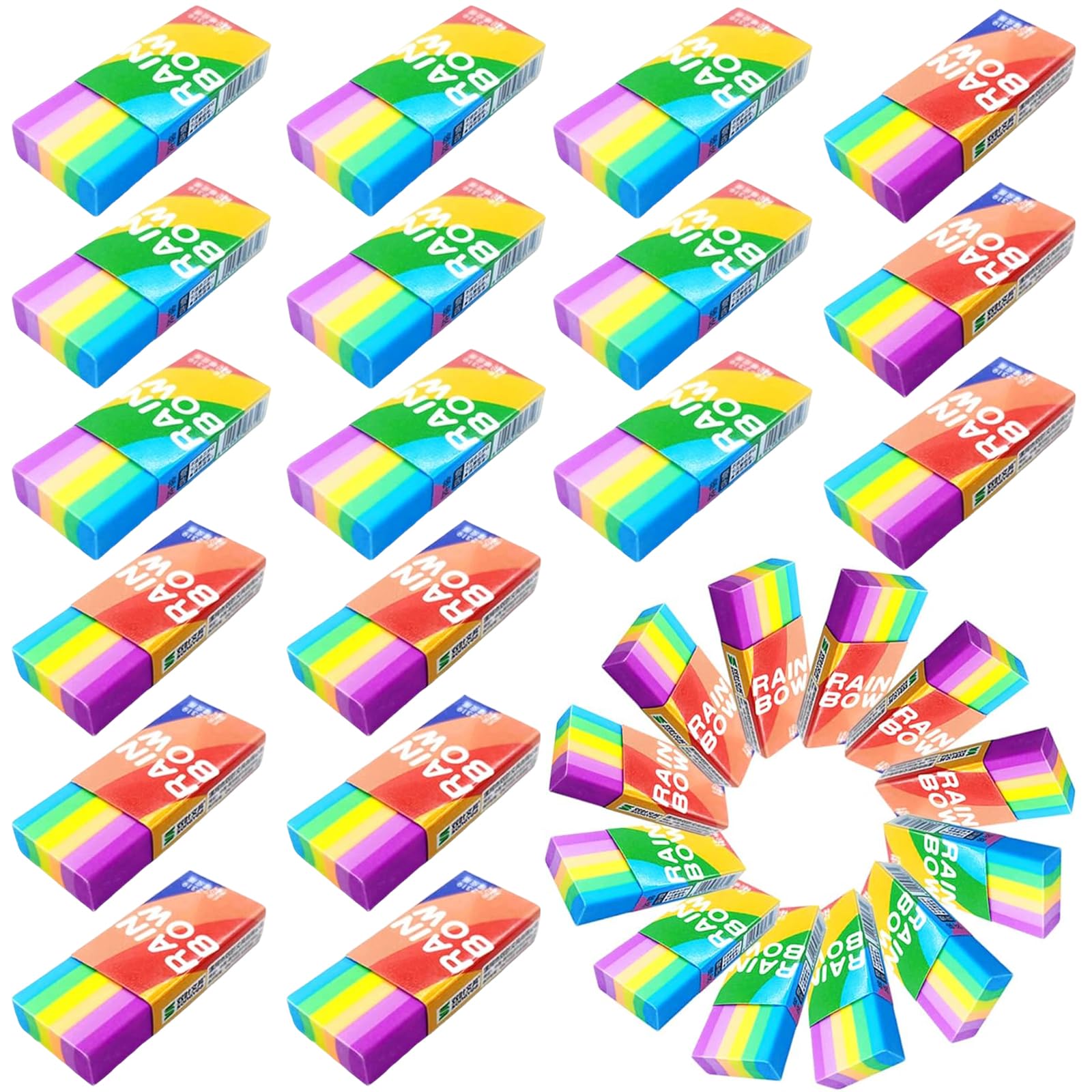 Cisixin 30 Pieces Eraser Set, Rubber 2B Pencil Eraser, PVC Plastic Rubber, for School Office Drawing Soft Eraser(Rainbow Colours)
