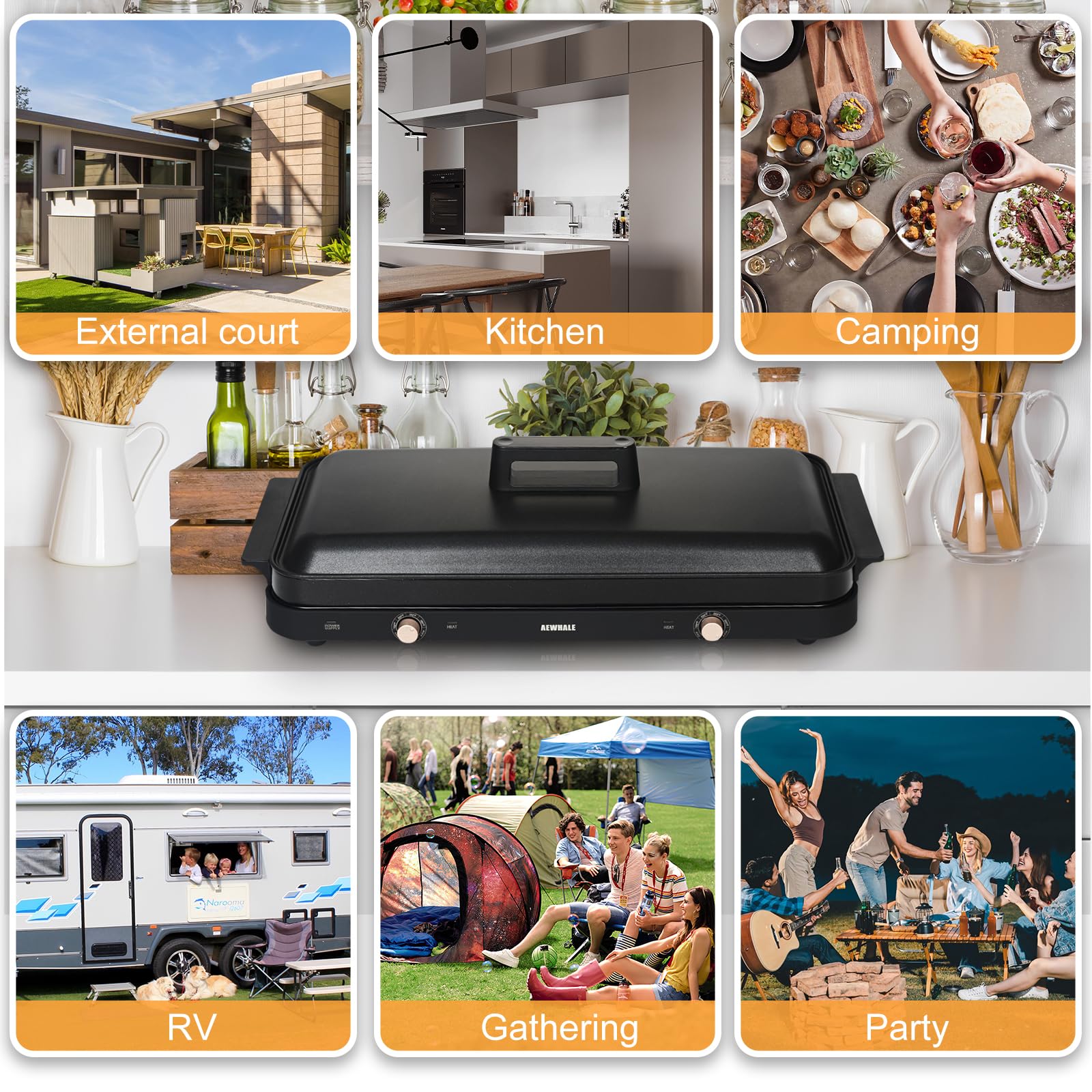 Portable Double Electric Burner with Removable Cast Aluminium Griddle