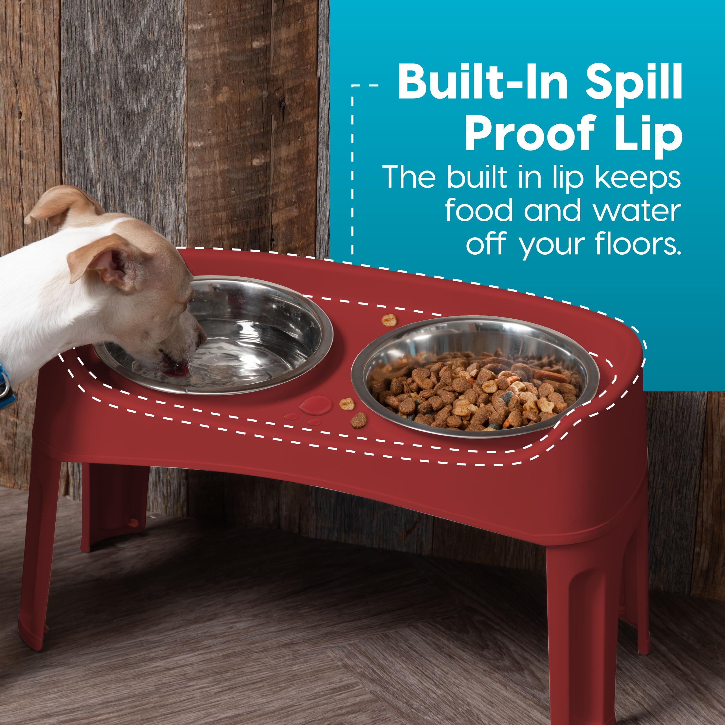 IRIS Gamelles surélevées pour Chien USA - Hauteur réglable - 2 gamelles épaisses en Acier Inoxydable de 1,8 l - Anti-déversement avec Bord extérieur surélevé - Fabriqué aux États-Unis - Plastique