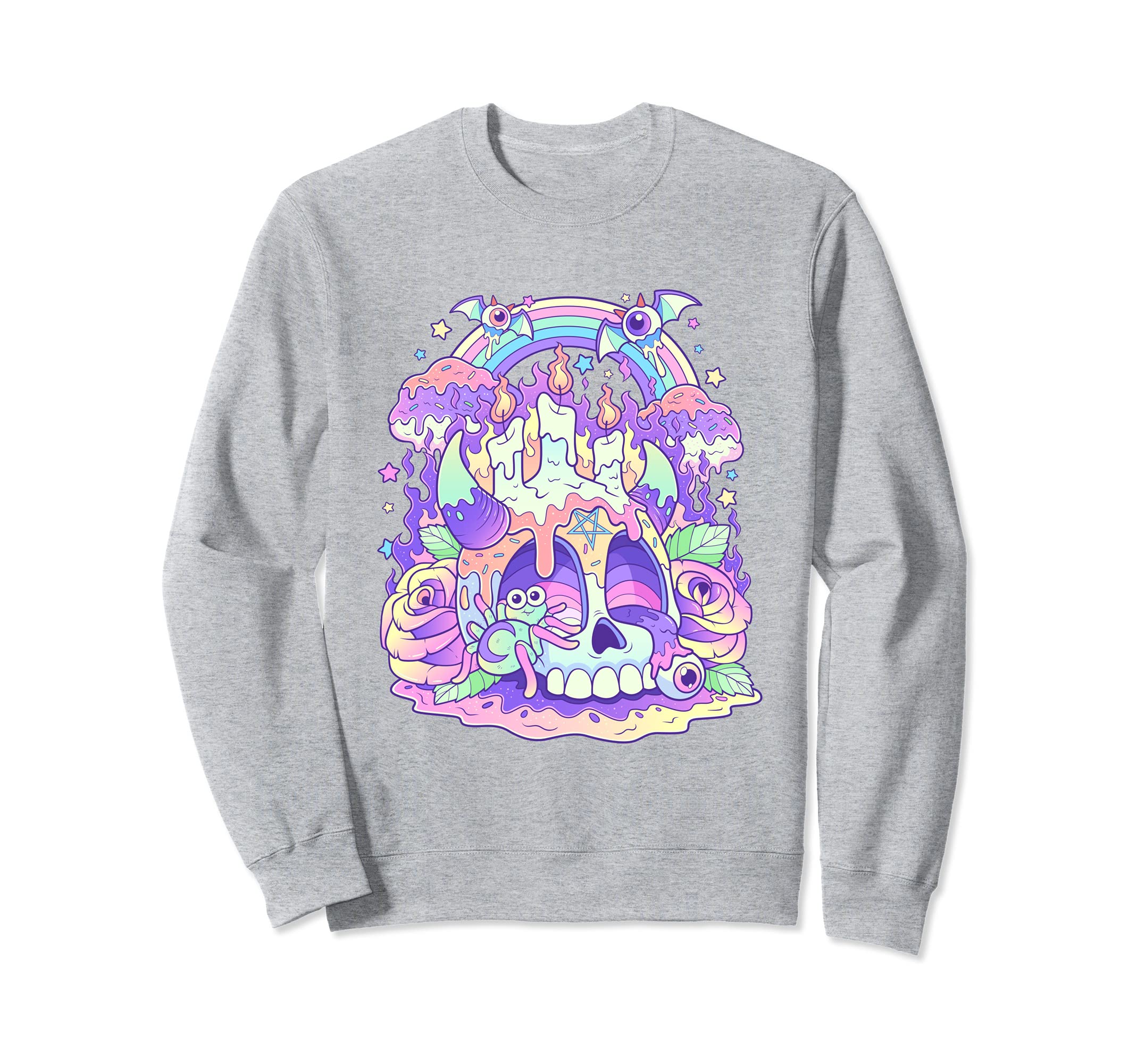 Kawaii Pastel Goth Cute and Creepy Satanis Skull Sweatshirt, Grey