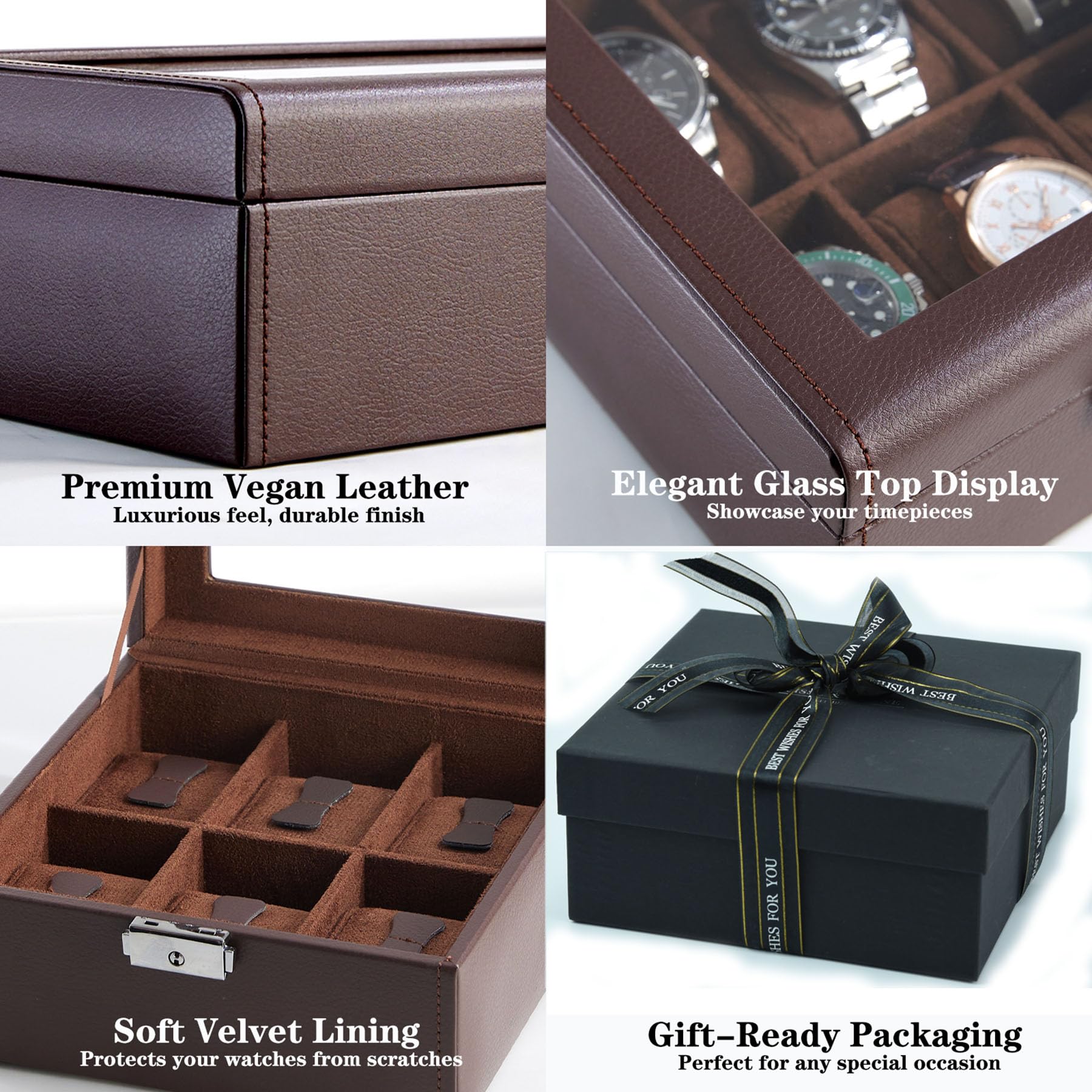 Watch Box Organizer for Men – Watch case 6 Slot Leather Storage holder, Mens Watch Jewelry Case with Display Lid Durable Watch Organizer and Collection Travel Box(Brown)