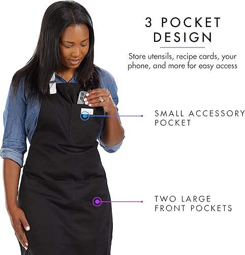 Miniatura 5 de Delantales cósmicos de grado profesional para chef y cocina con bolsillos, 34 x 26 pulgadas, delantal de cocina para servidor, parrilla, hornear