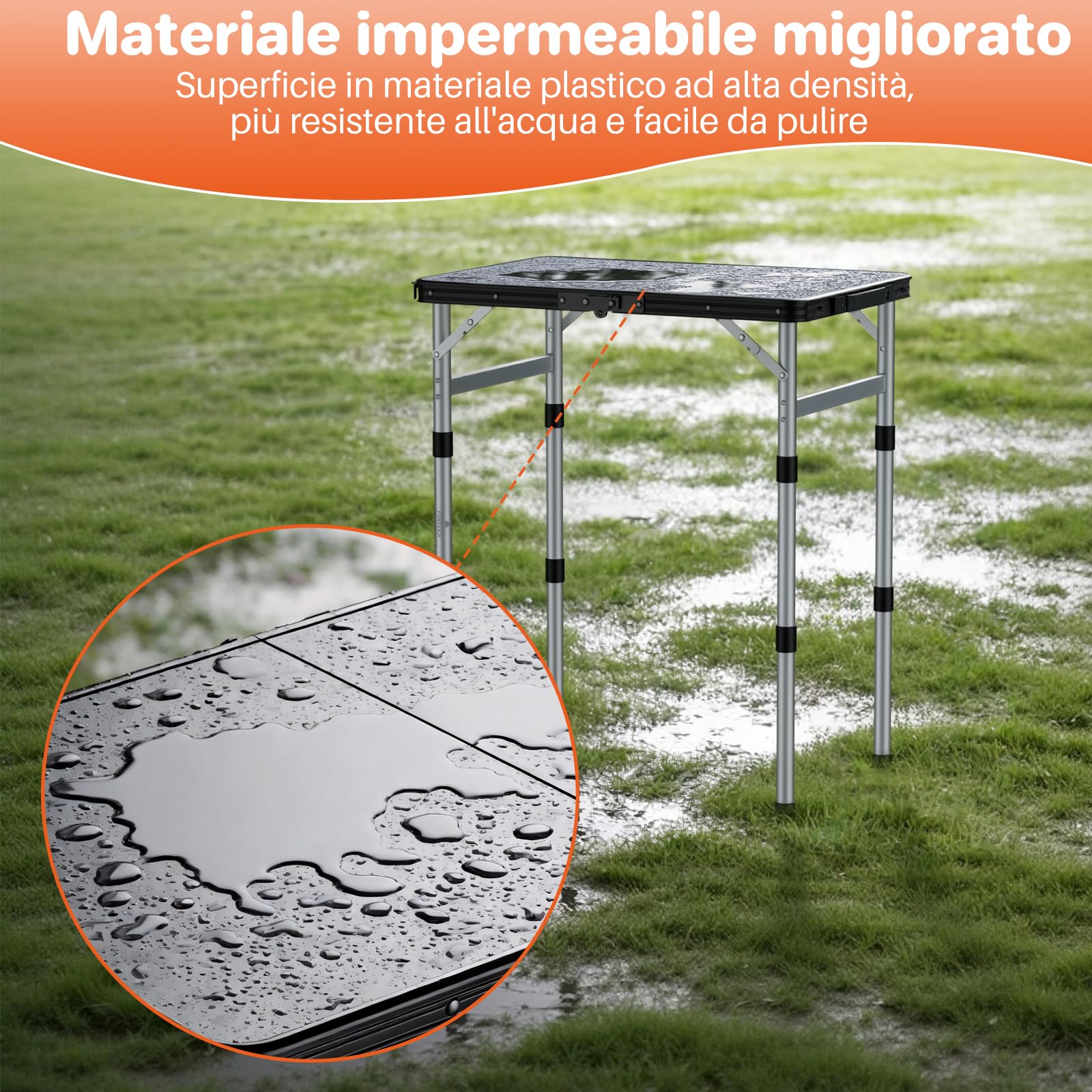 FUNYKICH Tavolo da Campeggio Pieghevole,3 Altezze Regolabili 26/48/70 cm | Tavolo da Picnic 58x40 cm,Plastica Telaio in Lega di Alluminio,Impermeabile,Portatile,per Barbecue/Pesca