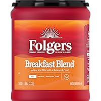 Vista 1 de Folgers Breakfast Blend Café molido, café suave y suave, recipiente de 9.6 onzas