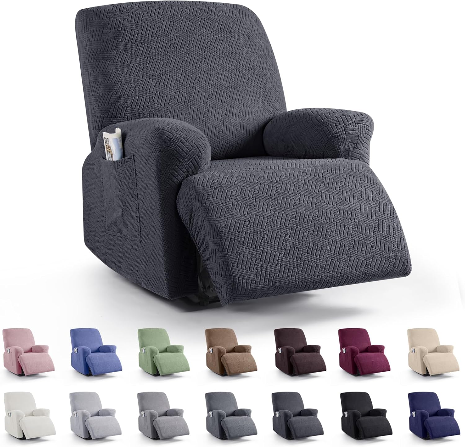 KinCam Recliner Covers, Stretch Reclining Chair Covers, Recliner Sofa Slipcovers Stripe Jacquard Recliner Couch Covers Furniture Protector Covers for Pet Kid (1 Seater, Charcoal Gray) KinCam Recliner Covers, Stretch Reclining Chair Covers, Recliner Sofa Slipcovers Stripe Jacquard Recliner Couch Covers Furniture Protector Covers for Pet Kid (1 Seater, Charcoal Gray)